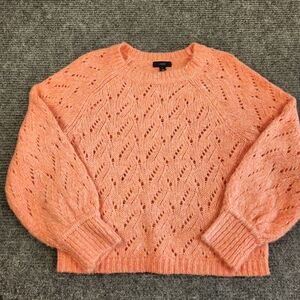 J.Crew Open Knit Pointelle Balloon Sleeve Wool Blend Sweater Coral Size S NWT